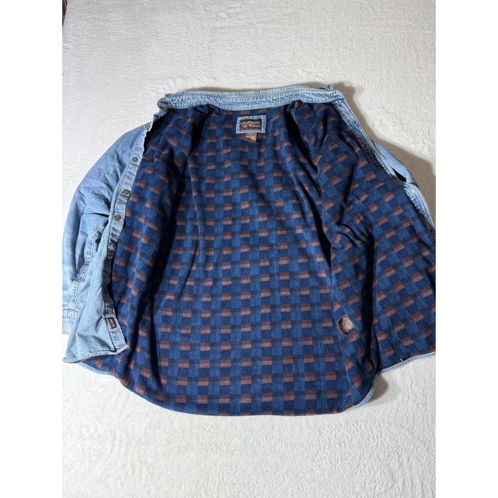 Levi Strauss Denim‎ Shirt Jacket Men XL Blue Good Fleece Lined Plaid Workwear - Picture 3 of 12